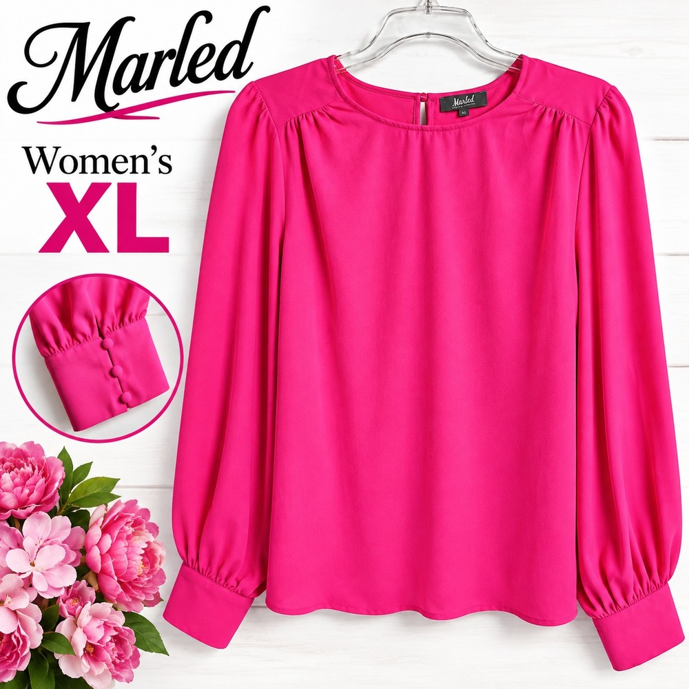 Marled Women's XL Hot Pink Blouse Long Sleeve Button Cuff Dressy Top